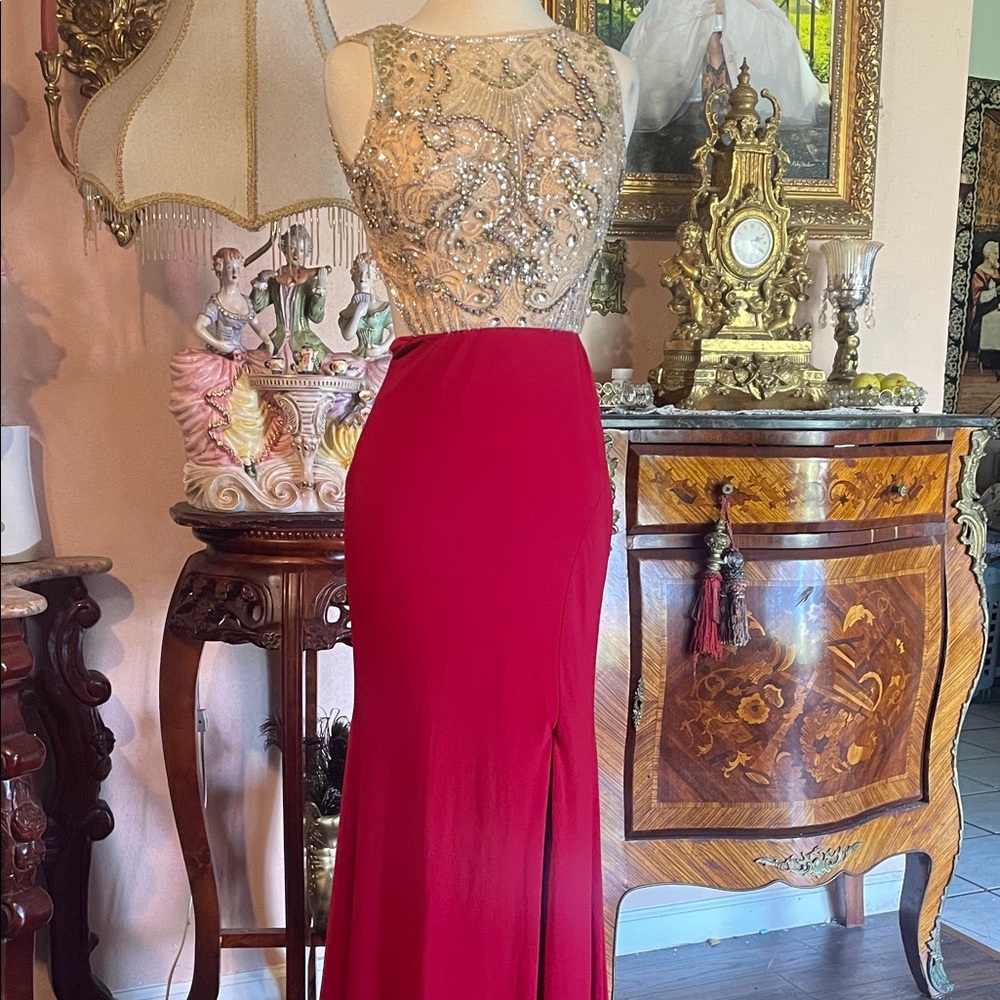 Glamorous Red and Gold Prom Dress